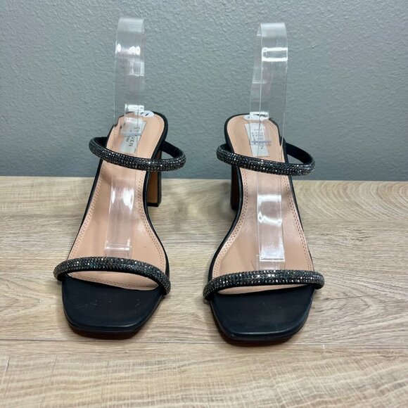 Steven‎ New York Black Rhinestone Jercy Heel Sandals Slip On Size 11 - Picture 3 of 14